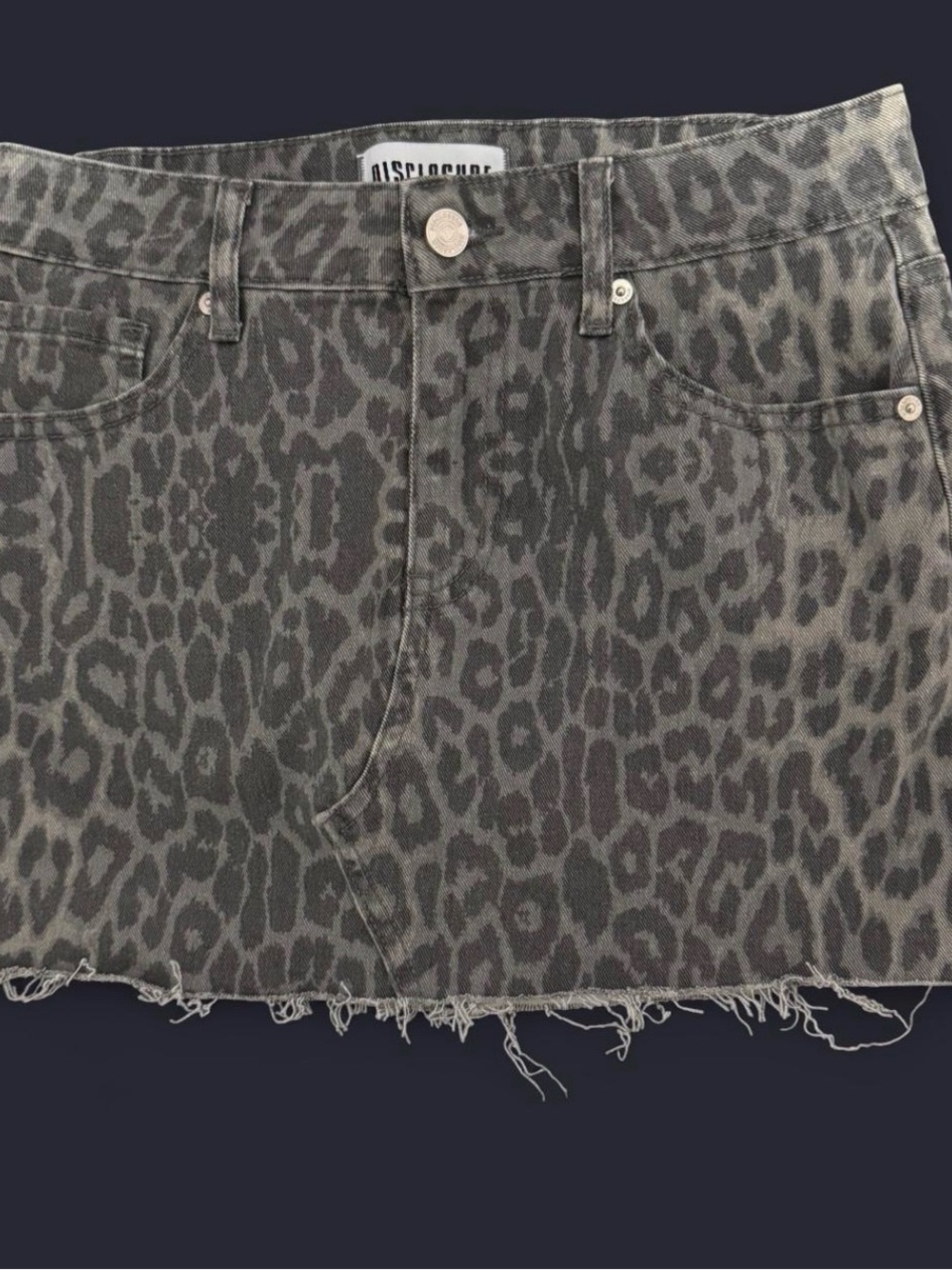 Grey Leopard Print Denim Mini Skirt